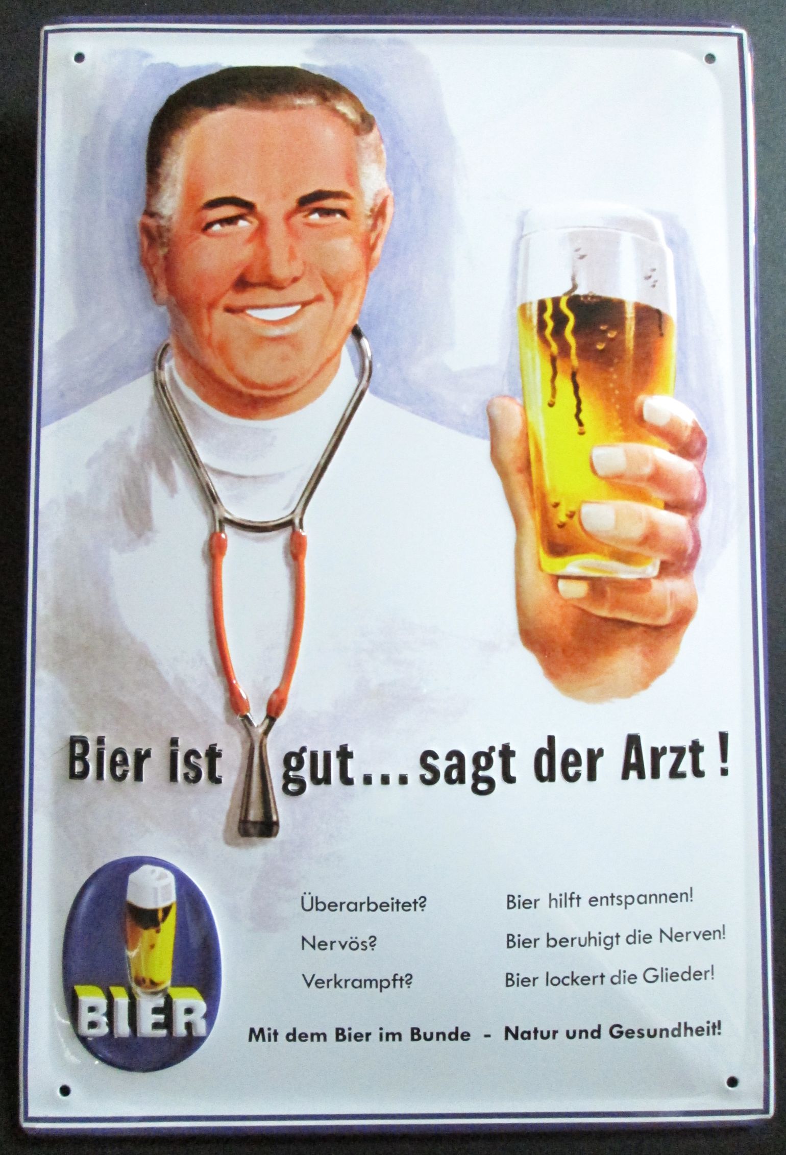 BIER IST GUT. SAGT DER ARZT , BLECHSCHILD mit PRÄGUNG! eBay
